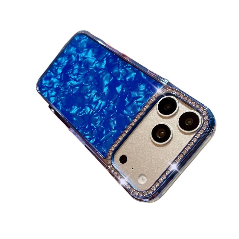 غطاء واقي بسيليكون لـ iPhone 17 / 17 Air / 17 Pro / 17 Pro Max مع حماية من السقوط وكريستال راينستون مع مقاوم للصدمات مع نقشة الصدف مع لمسة كهربائية باللون أزرق بتفاصيل مرصعة من ال. - Image 1
