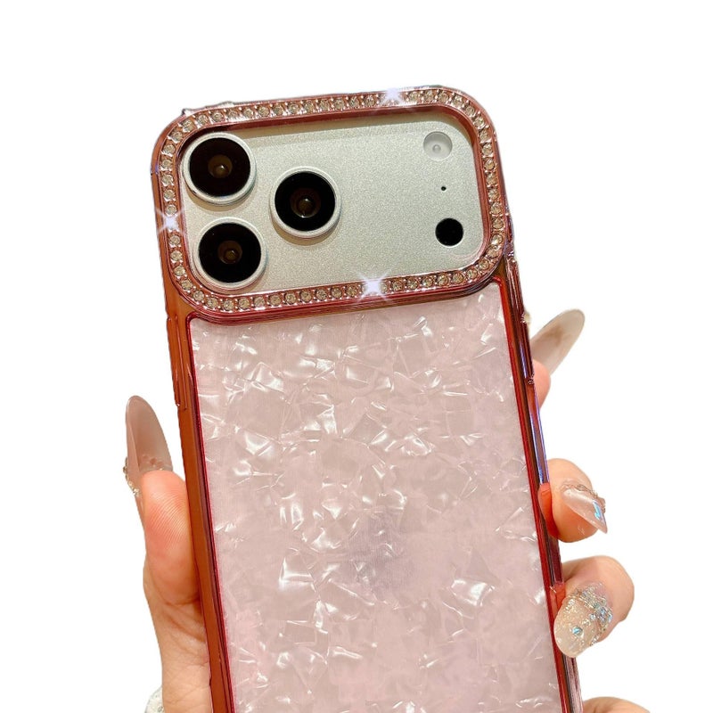غطاء واقي بسيليكون لـ iPhone 17 / 17 Air / 17 Pro / 17 Pro Max مع حماية من السقوط وكريستال راينستون مع مقاوم للصدمات مع نقشة الصدف مع لمسة كهربائية باللون أزرق بتفاصيل مرصعة من ال. - Image 3