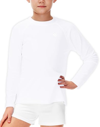 AOBUTE UV Swim Shirt for Girls Boys White UPF 50+ Long Sleeve Rash Guard Summer Sun Protection Shirts 7-8 Years - Image 4