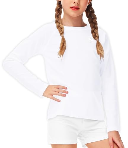 AOBUTE UV Swim Shirt for Girls Boys White UPF 50+ Long Sleeve Rash Guard Summer Sun Protection Shirts 7-8 Years - Image 5