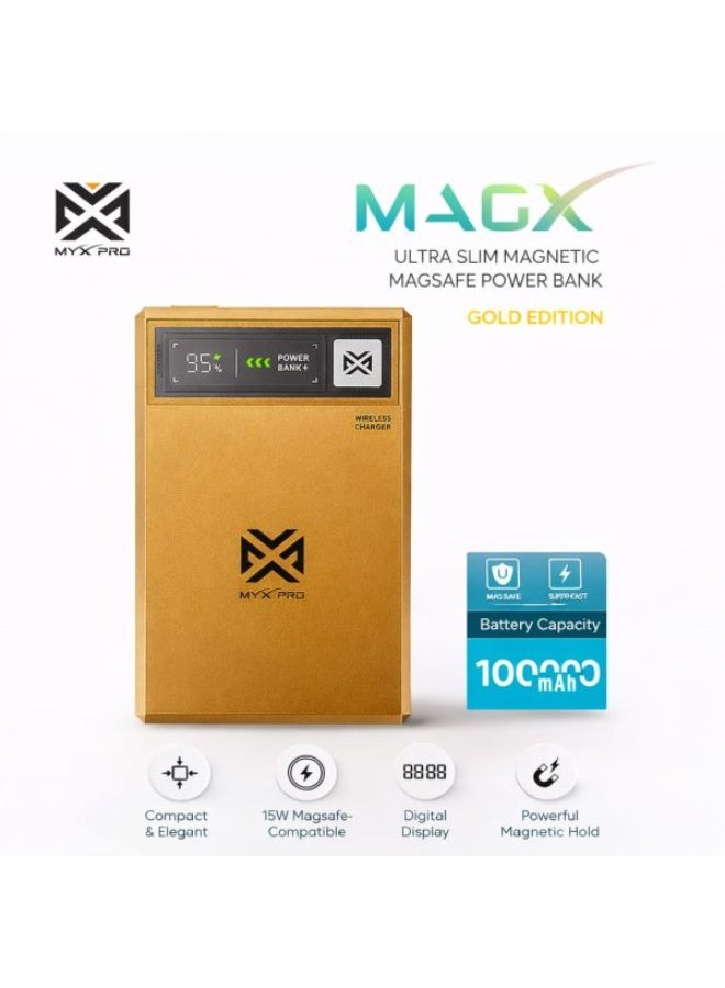 بنك طاقة مغناطيسي MagX بتقنية MagSafe سعة 10000 مللي أمبير - شاحن لاسلكي (ذهبي) - Image 3