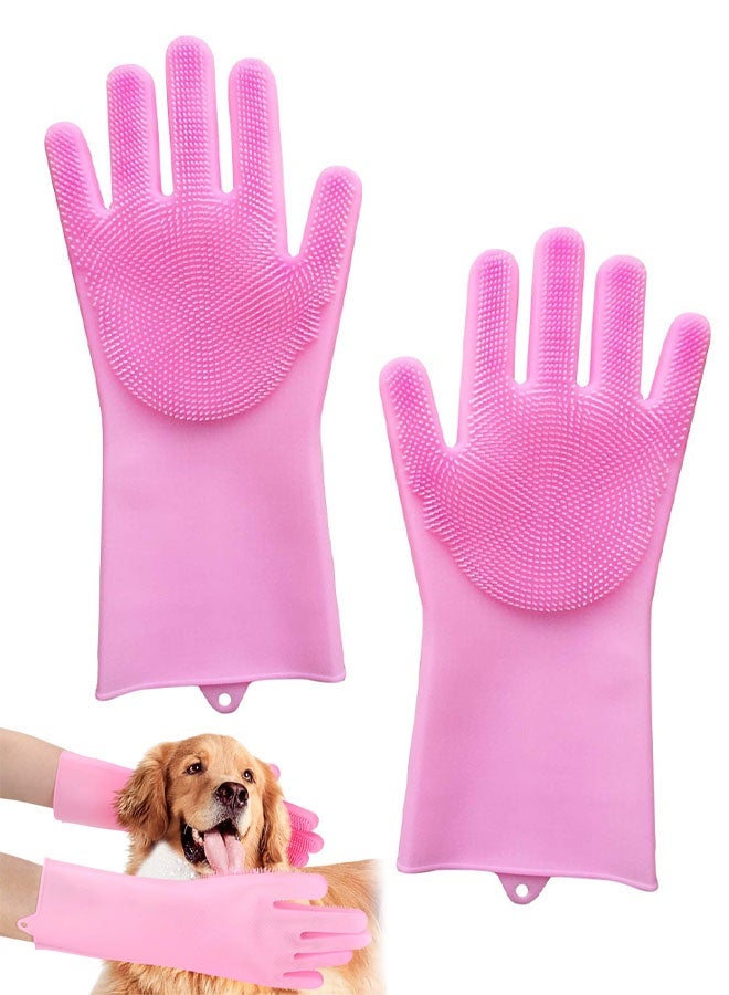 2PCS Pet Grooming Gloves - Soft and Durable Silicone Scrubber for Bathing, Hair Removal for Dogs, Cats, Horses - Image 1