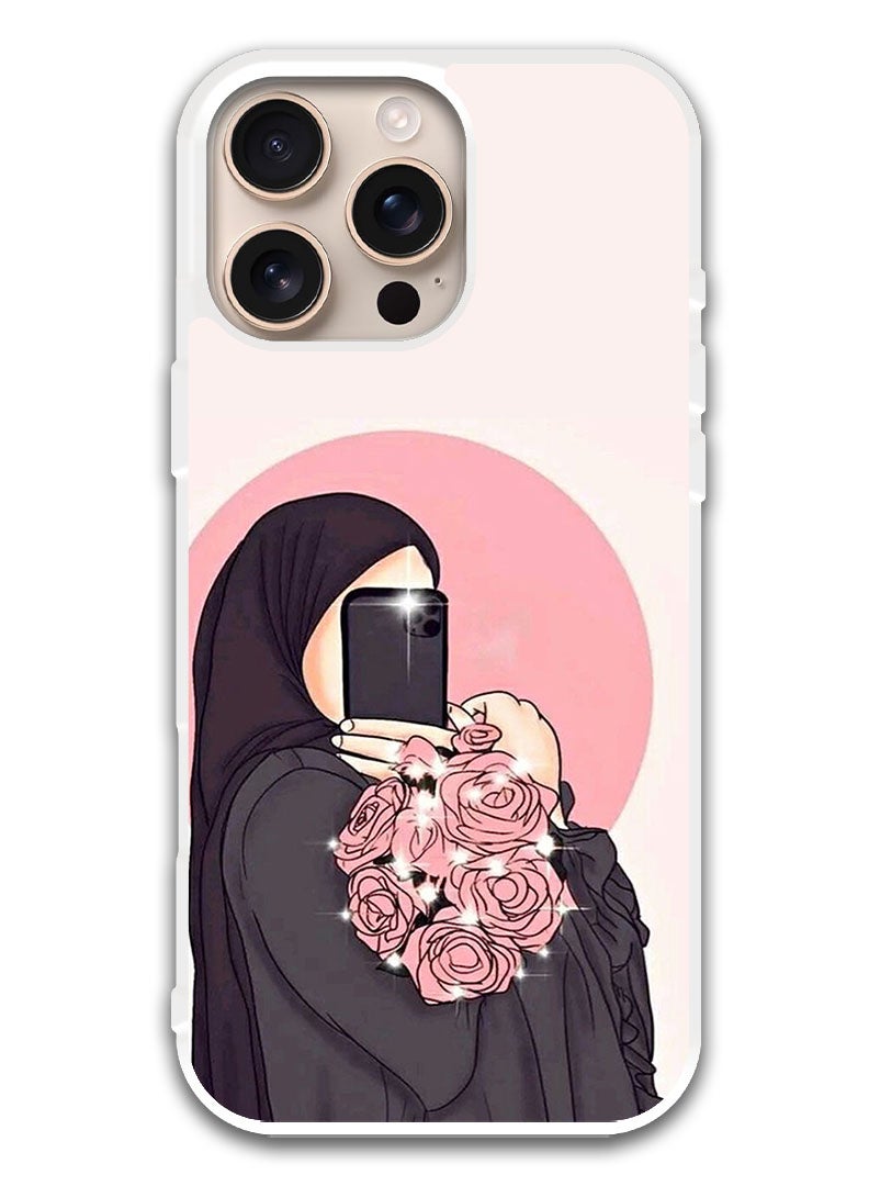 Theodor Protective Case Cover For APPLE IPHONE 16 Pro Making Selfies While Holding Flowers (White Bumper) - Image 1