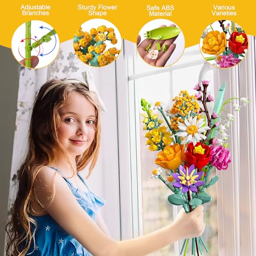 Ancesfun Flowers Bouquet Building Set 1070PCS Wildflower Botanical Collection Kit Artificial Plant Flower Toy for Women Kids Girls Home Office Decor Gift for Valentines Day Mothers Day Christmas - Image 5