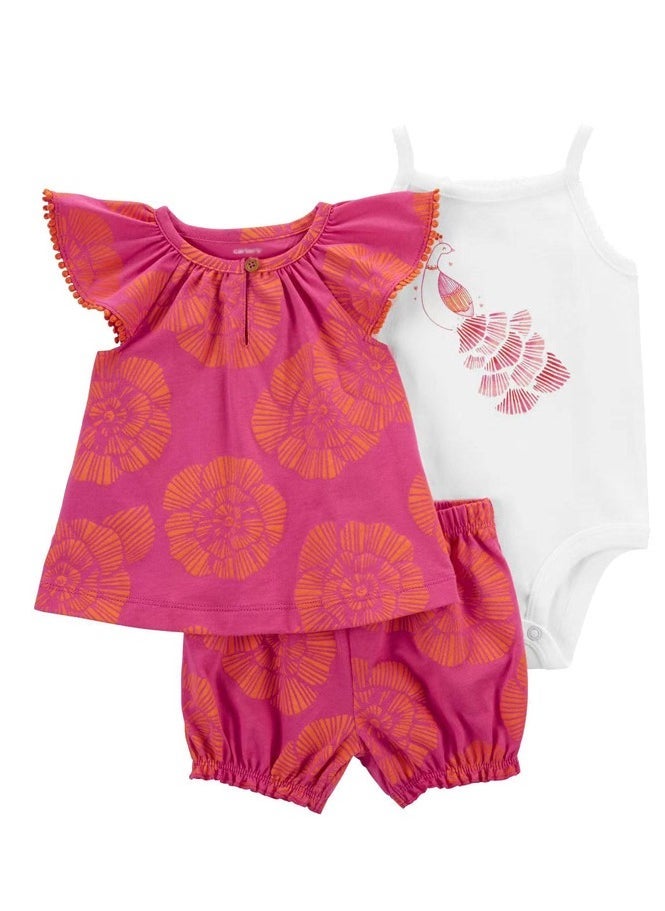 RedMapleTEK Girls Baby Short-Sleeved Shorts Jumpsuit 3-Piece Set - Image 1