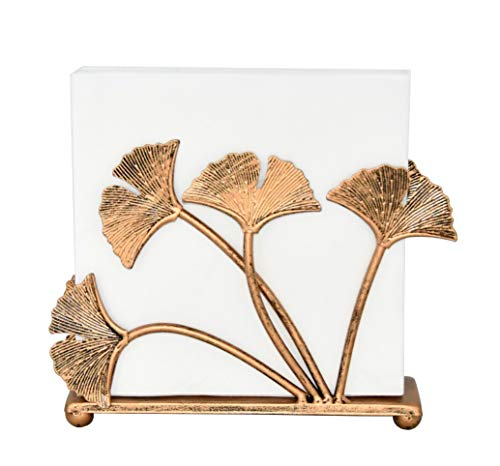 OwlGift Modern Ginkgo Leaves Design Napkin Holder for Tables, Metal Paper Napkin Storage for Kitchen, Stylish Paper Towel Dispenser, Mail Letter Sorter Rack, Document File Organizer – Bronze - Image 1