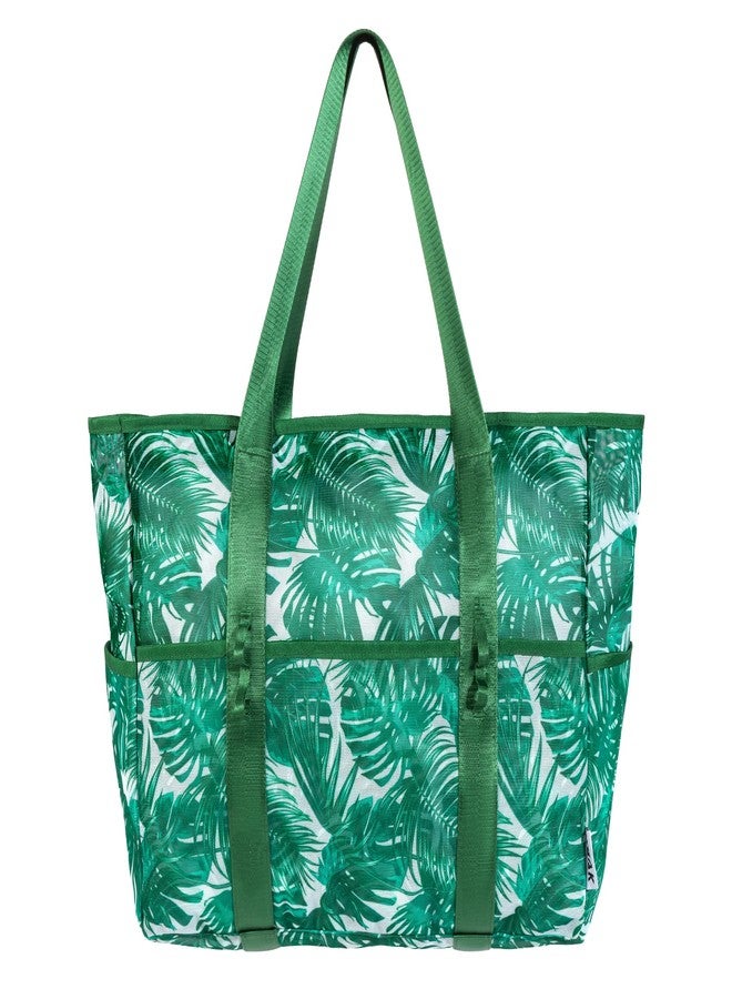 KUAK Mesh Beach Bag, Extra Large Waterproof Sandproof Tote with 9 Pockets, Zippered Top, Lightweight for Travel, Pool, Family, Green, X-Large, Fashion - Image 1