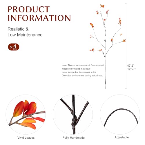 Ttranewsoo Fall Stems Artificial Ficus Branches Faux Eucalyptus Stems Fall Decor Fake Leaves Fall Decorations for Home Autumn Table Decor Fall Branches for Vase 472 InchYellow 4 Pcs - Image 3