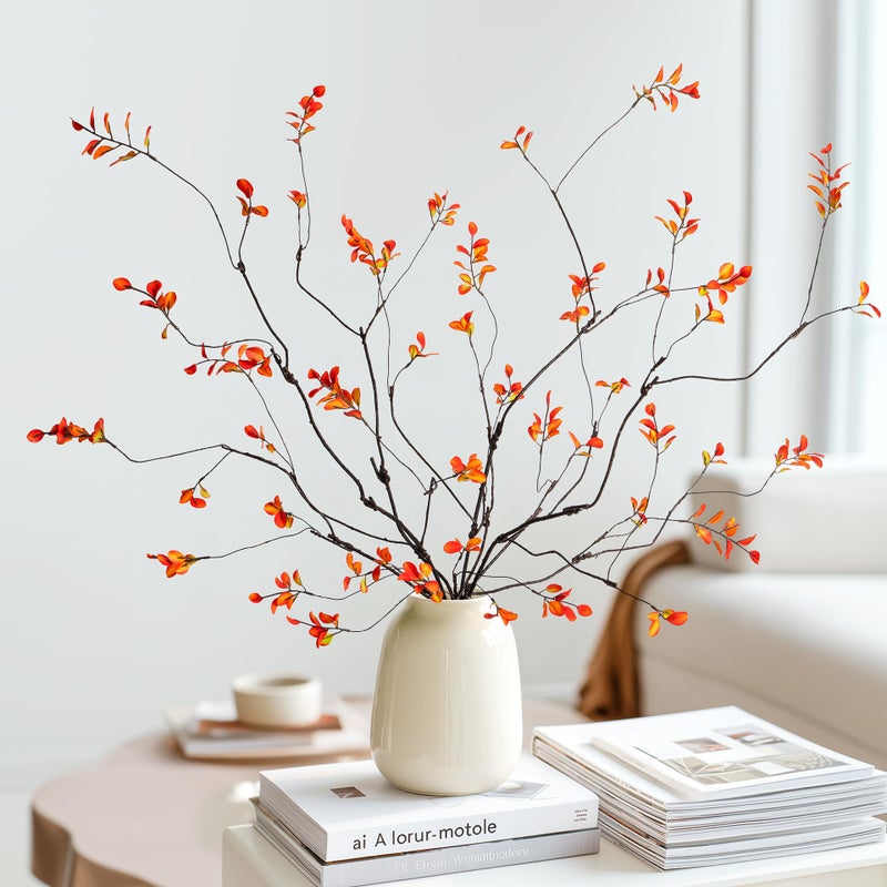 Ttranewsoo Fall Stems Artificial Ficus Branches Faux Eucalyptus Stems Fall Decor Fake Leaves Fall Decorations for Home Autumn Table Decor Fall Branches for Vase 472 InchYellow 4 Pcs - Image 2