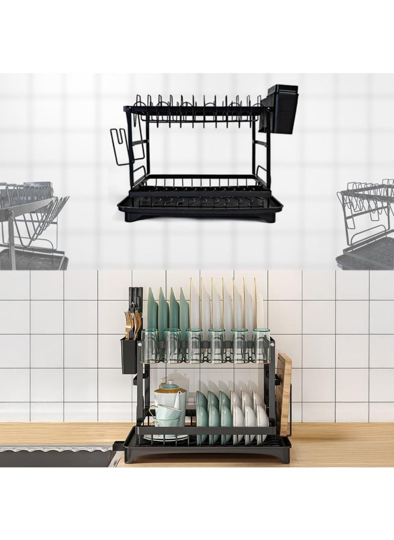 Storecho - STORECHO Kitchen Countertop Dish Rack Drainer, 2 Tier Stainless Steel Rack for Drying Dishes, Cups, Plates - Image 1