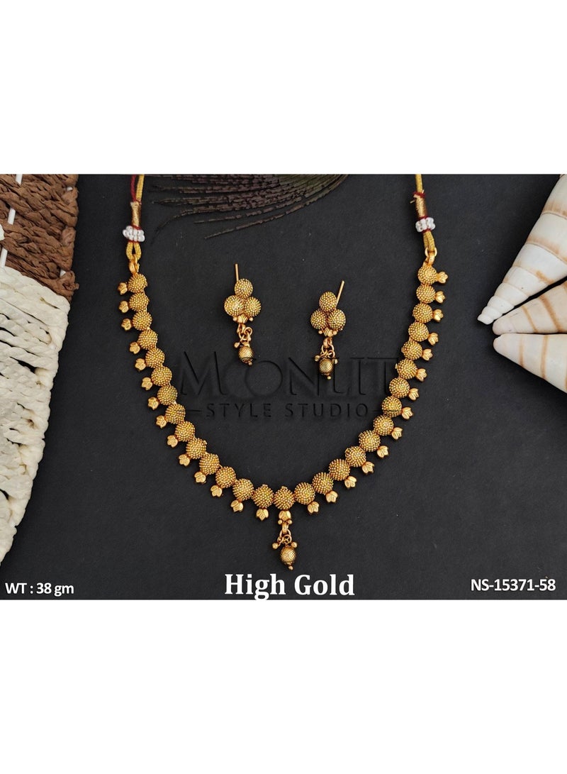 Textured Bead Necklace Set with Matching Drop Earrings