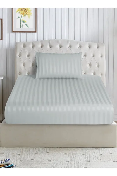 Donetella 2-Piece Striped Bedding Set – Single Fitted Sheet 90x200+30 cm with All-Around Elastic &amp; 1 Matching Pillowcases