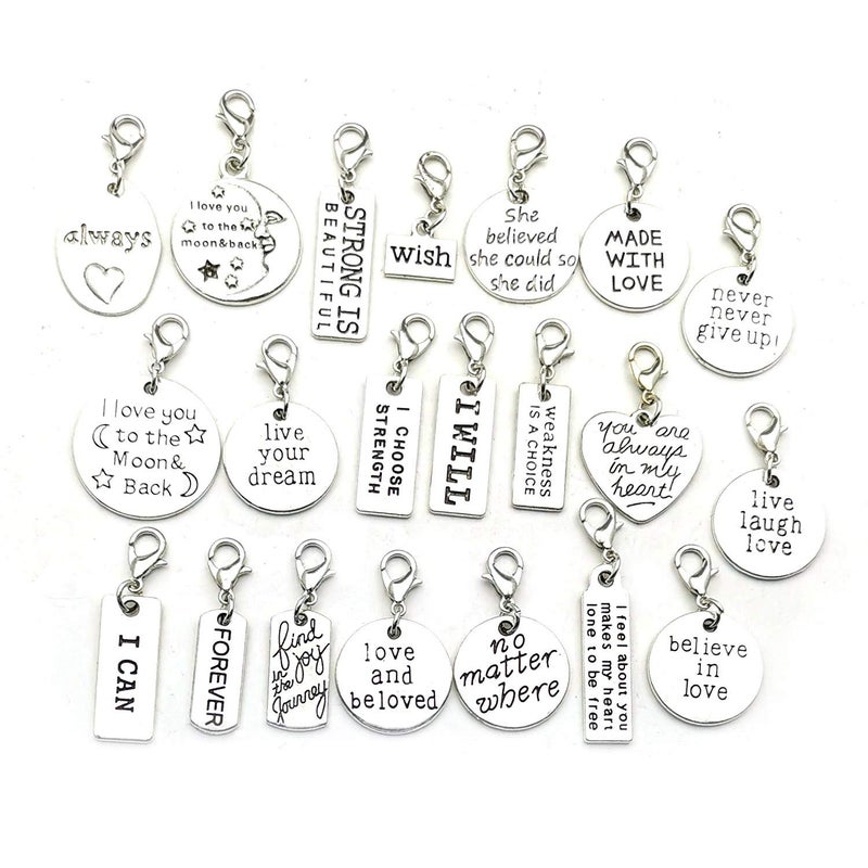 WOCRAFT 20pcs Craft Supplies Handmade Assorted Antique Silver Inspiration Words Dangle Charms Pendant with Lobster Clasp for Jewelry Making Accessory Fit Floating Locket Charms Necklaces (M305) - Image 4