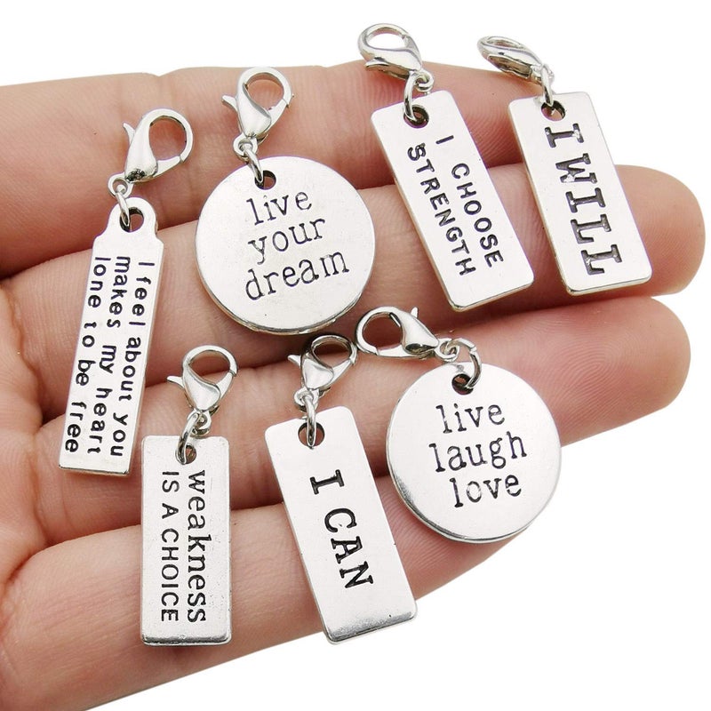 WOCRAFT 20pcs Craft Supplies Handmade Assorted Antique Silver Inspiration Words Dangle Charms Pendant with Lobster Clasp for Jewelry Making Accessory Fit Floating Locket Charms Necklaces (M305) - Image 1