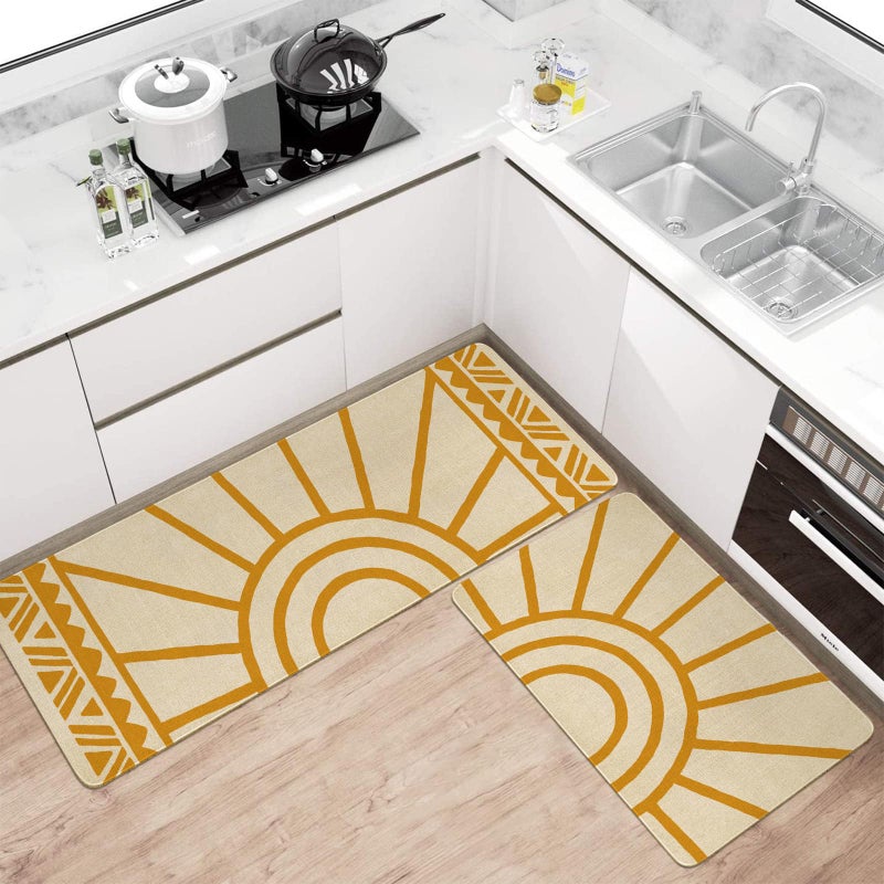 Xsinufn Boho Kitchen Mat Set of 2,Modern Farmhouse Sun Kitchen Rugs and Mats Non Skid Washable,Bohemia Runner Rugs with Rubber Backing for Kitchen Decor Accessories (17"x47"+17"x30") - Image 2