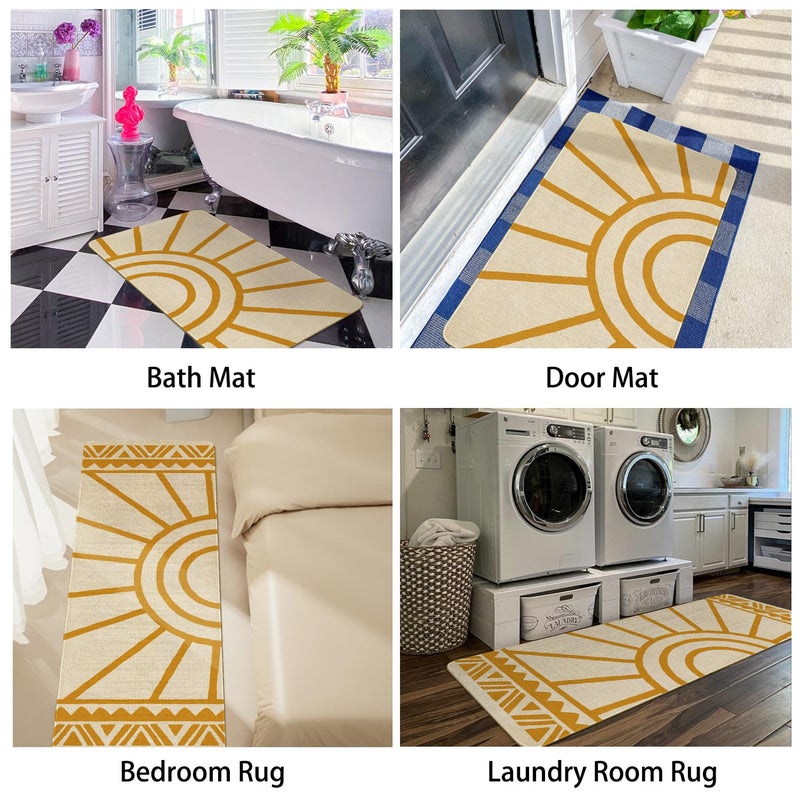 Xsinufn Boho Kitchen Mat Set of 2,Modern Farmhouse Sun Kitchen Rugs and Mats Non Skid Washable,Bohemia Runner Rugs with Rubber Backing for Kitchen Decor Accessories (17"x47"+17"x30") - Image 5