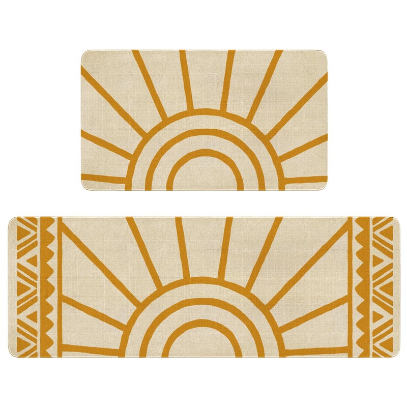 Xsinufn Boho Kitchen Mat Set of 2,Modern Farmhouse Sun Kitchen Rugs and Mats Non Skid Washable,Bohemia Runner Rugs with Rubber Backing for Kitchen Decor Accessories (17"x47"+17"x30") - Image 1