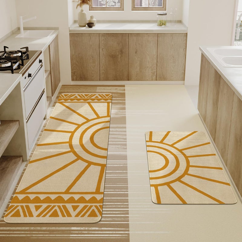 Xsinufn Boho Kitchen Mat Set of 2,Modern Farmhouse Sun Kitchen Rugs and Mats Non Skid Washable,Bohemia Runner Rugs with Rubber Backing for Kitchen Decor Accessories (17"x47"+17"x30") - Image 3