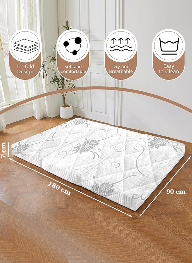 Eworld Tri-Fold Medicated Foam Mattress with Satin Cover, Portable & Multi-Functional Foldable Mattress for Lounging & Travel, 180×90×7cm (Asserted Color and Print) - Image 2