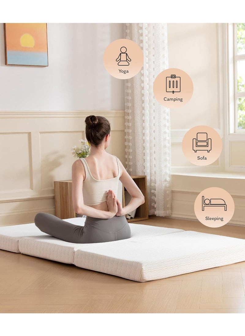 Eworld - Premium Tri-Fold Medicated Foam Mattress with White Satin Cover, Portable and Multi-Functional Classic Mattress for Lounging, Seating and Travel in 180 x 90 x 7 cm - Image 1