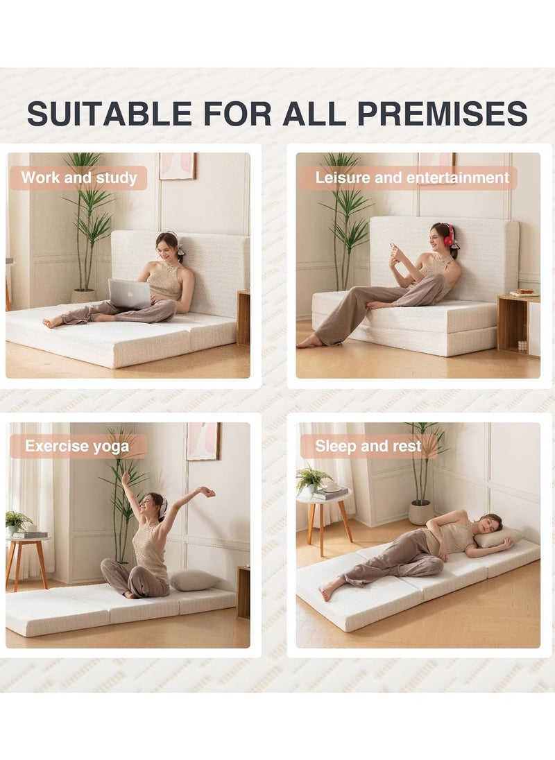 Eworld - Premium Tri-Fold Medicated Foam Mattress with White Satin Cover, Portable and Multi-Functional Classic Mattress for Lounging, Seating and Travel in 180 x 90 x 7 cm - Image 1