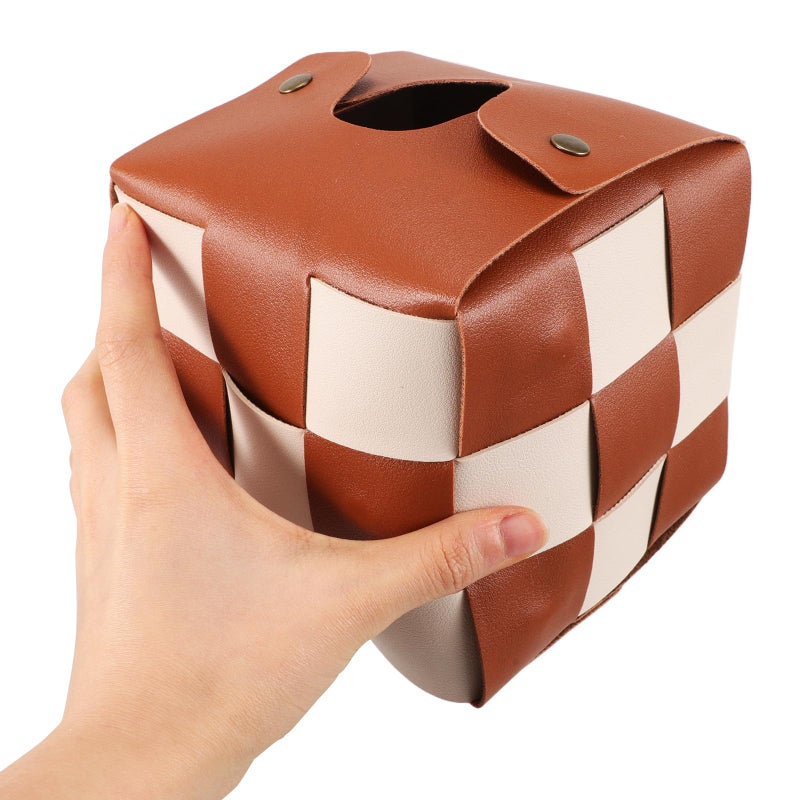 Faux Leather Tissue Box Cover Cube Holder Brown Vanity Organizer For Bathroom Bedroom Office - Image 4