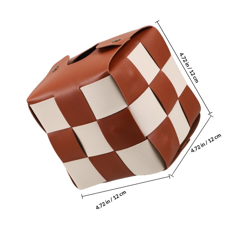 Faux Leather Tissue Box Cover Cube Holder Brown Vanity Organizer For Bathroom Bedroom Office - Image 3