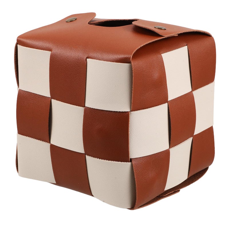 Faux Leather Tissue Box Cover Cube Holder Brown Vanity Organizer For Bathroom Bedroom Office - Image 2