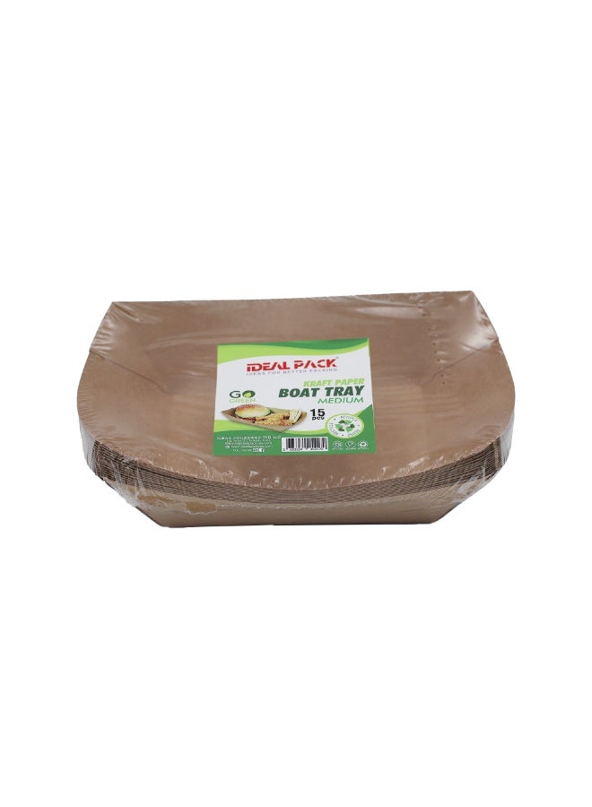 IDEAL PACK Kraft Paper Boat Trays 15 PCS Disposable Food Serving Boats Small Medium Sizes Eco Friendly Grease Resistant for Snacks Fries Nachos and Street Food - Image 1