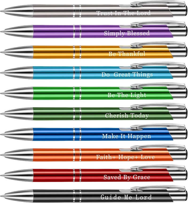 كلاراكو قلم حبر جاف من كلاركو، هدايا تقدير للموظفين، قلم مسيحي مُلهم، قلم معدني مُحفز لعيد الميلاد، قلم معدني مُزين بآيات من الكتاب المقدس، قلم معدني مُحفز لعيد الميلاد، قلم معدني مُخصص للنساء والرجال والمديرين، حبر أسود (10 قطع) - Image 1