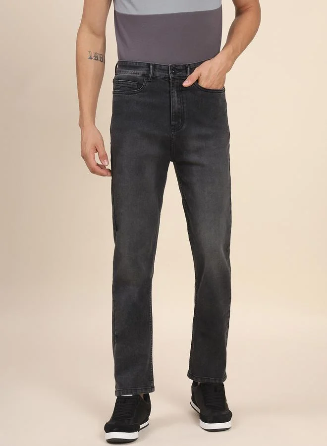 دينيس لينغو Slim Fit Black Men's Jeans with Button & Zip Closure