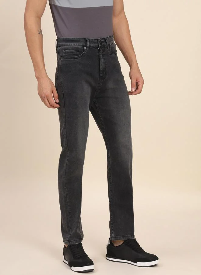 دينيس لينغو Slim Fit Black Men's Jeans with Button & Zip Closure