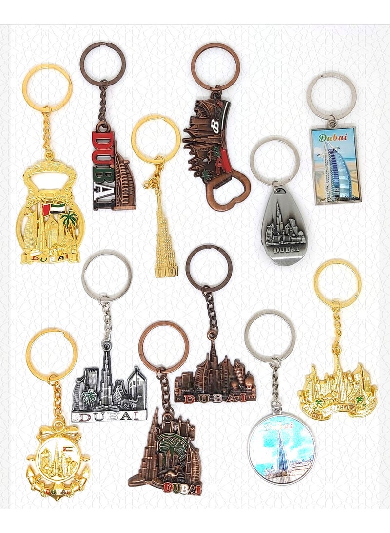 Souvenir Souq Dubai Landmarks Keychain Set – 12 Metal Assorted Pieces - Image 1