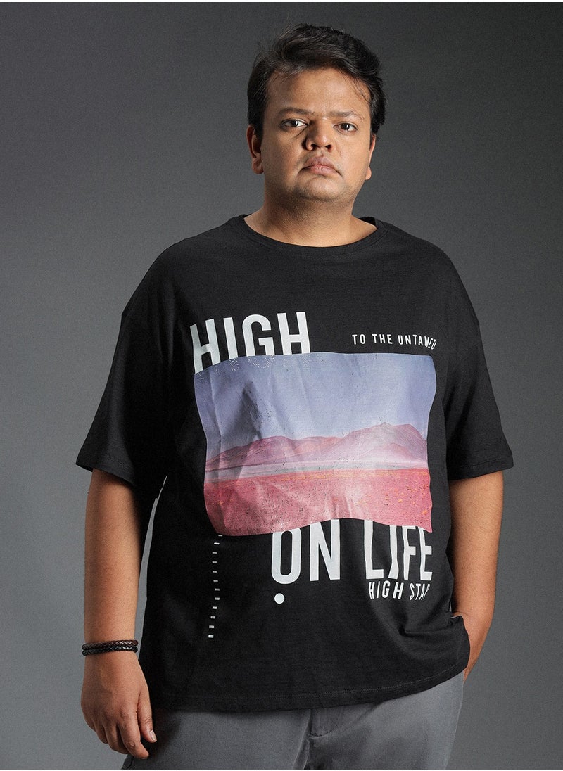 HIGH STAR - Regular Fit Black Graphic Printed Round Neck T-Shirt for Men - Image 1