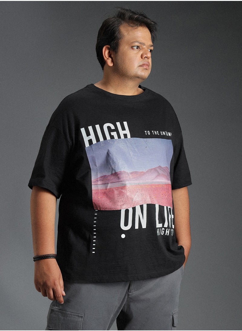 HIGH STAR - Regular Fit Black Graphic Printed Round Neck T-Shirt for Men - Image 1