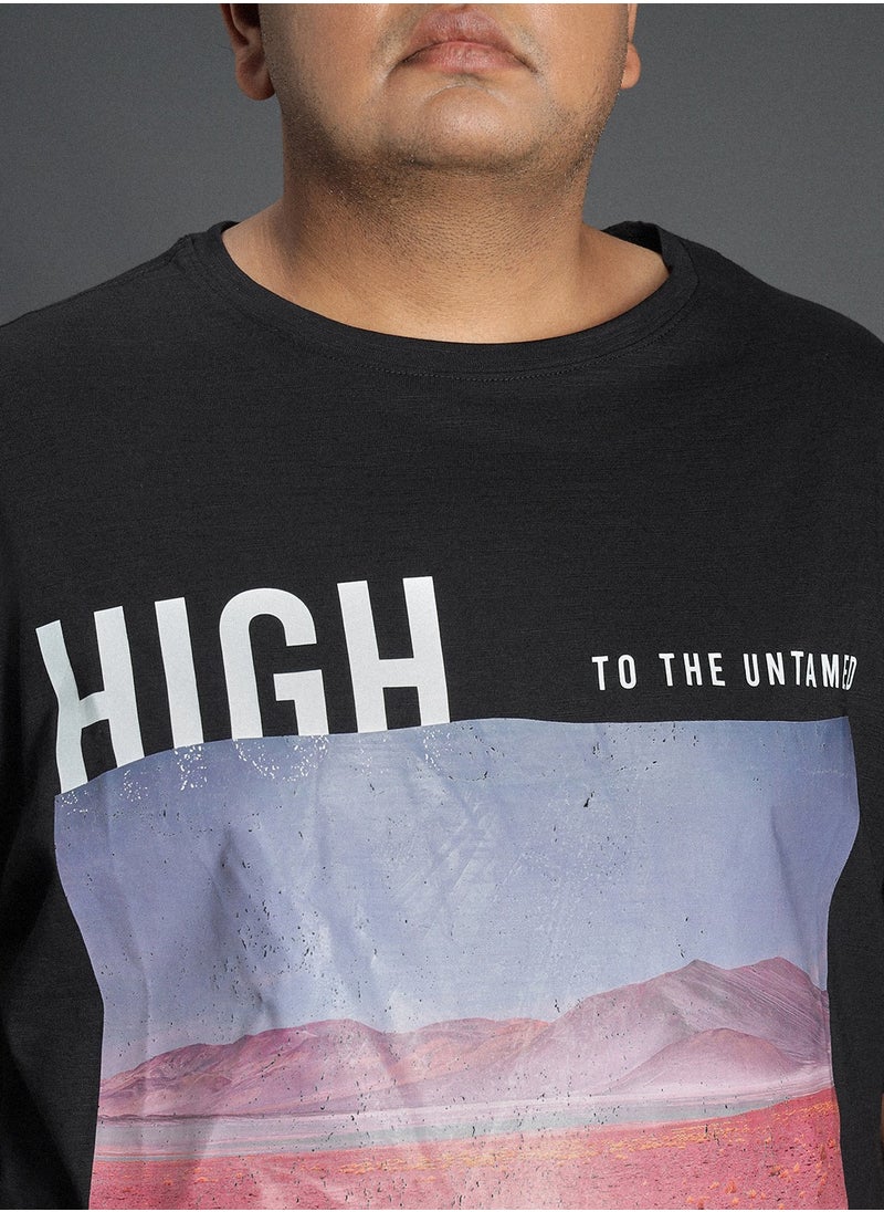 HIGH STAR - Regular Fit Black Graphic Printed Round Neck T-Shirt for Men - Image 1