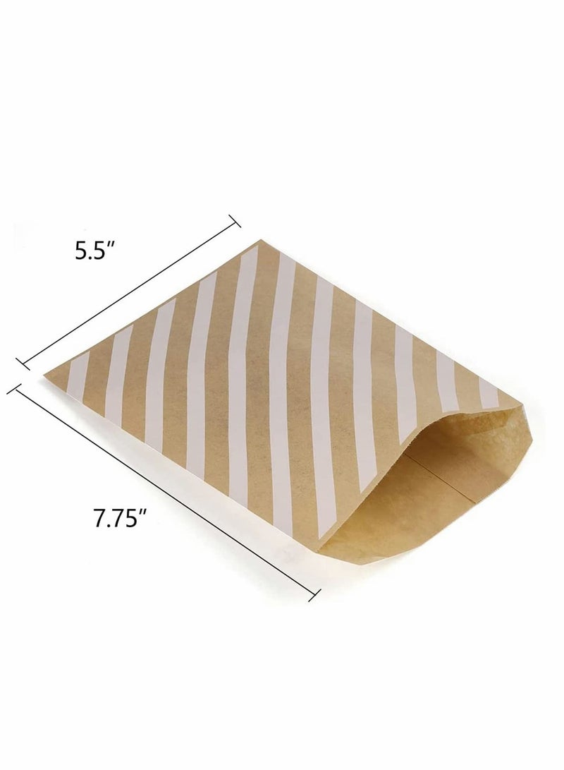 NIBEMINENT Greaseproof Paper Treat Bags for Cookies, Kraft Bag Flat Envelopes, Snack Cookie Popcorn Brown Stripe 5.5x7.75 Inches,100Pcs - Image 4