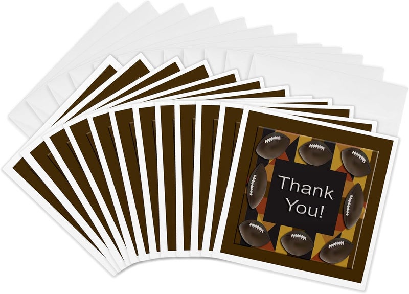 3DROSE Greeting Cards  Footballs Brown Thank you  12 Pack  Sport Design - Image 1