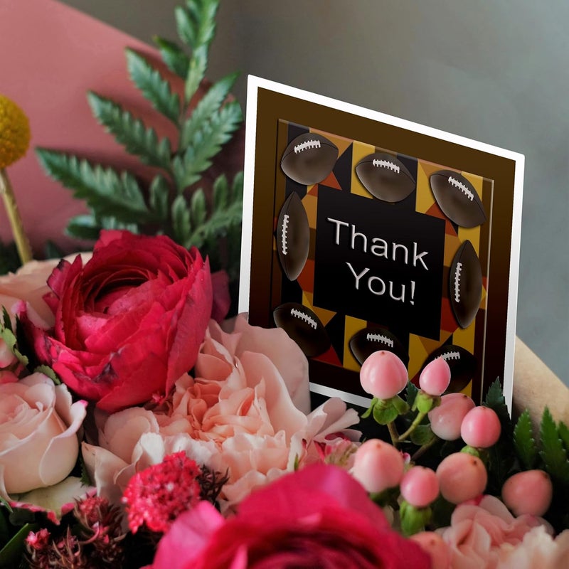 3DROSE Greeting Cards  Footballs Brown Thank you  12 Pack  Sport Design - Image 3