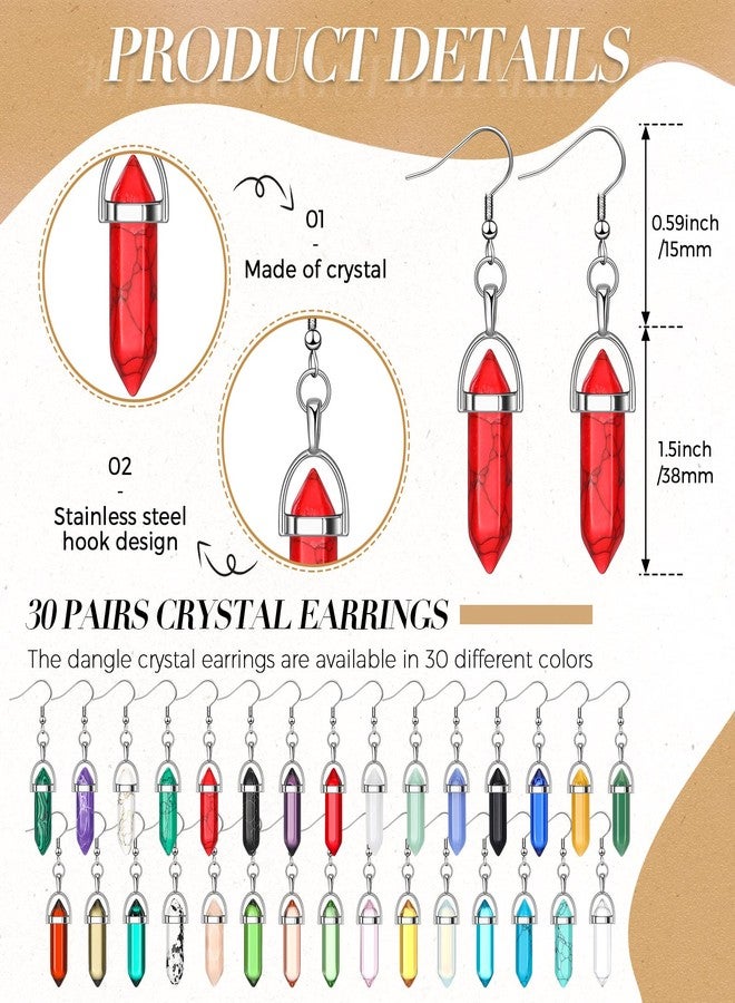 Zhehao 30 Paris Healing Crystals Earrings for Women Quartz Stone Dangle Earrings Hexagonal Gemstone Crystal Chakra Eardrop for Women - Image 2