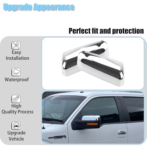 AUCERAMIC Chrome Plated Mirror Covers Caps Compatible with 2009-2014 Ford F150 2 Door 4 Door Side View Mirror Back Cover Cap Overlay - Image 3