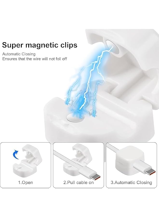 promass 6 Pcs Magnetic Cable Holder,Phone Charging Cable Keeper,Under Desk Cable Clips Management,Magnetic Cord Organize,Cord Holder for Home Office Desk Phone Car Wall,White - Image 3