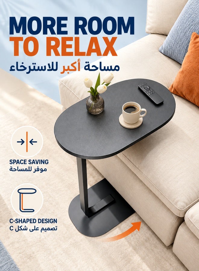 WALALLA C Shaped End Table, Side Table for Couch and Bed, Small Side Table, TV Tray Table for Small Spaces, Living Room, Bedroom, Rustic Snack Table 45*30*63CM - Image 3