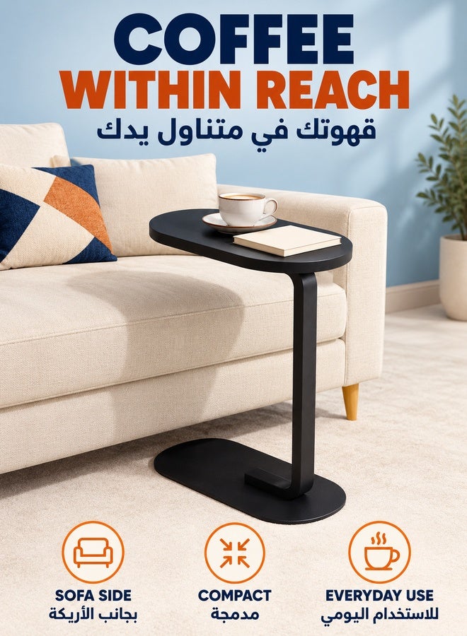 WALALLA C Shaped End Table, Side Table for Couch and Bed, Small Side Table, TV Tray Table for Small Spaces, Living Room, Bedroom, Rustic Snack Table 45*30*63CM - Image 2