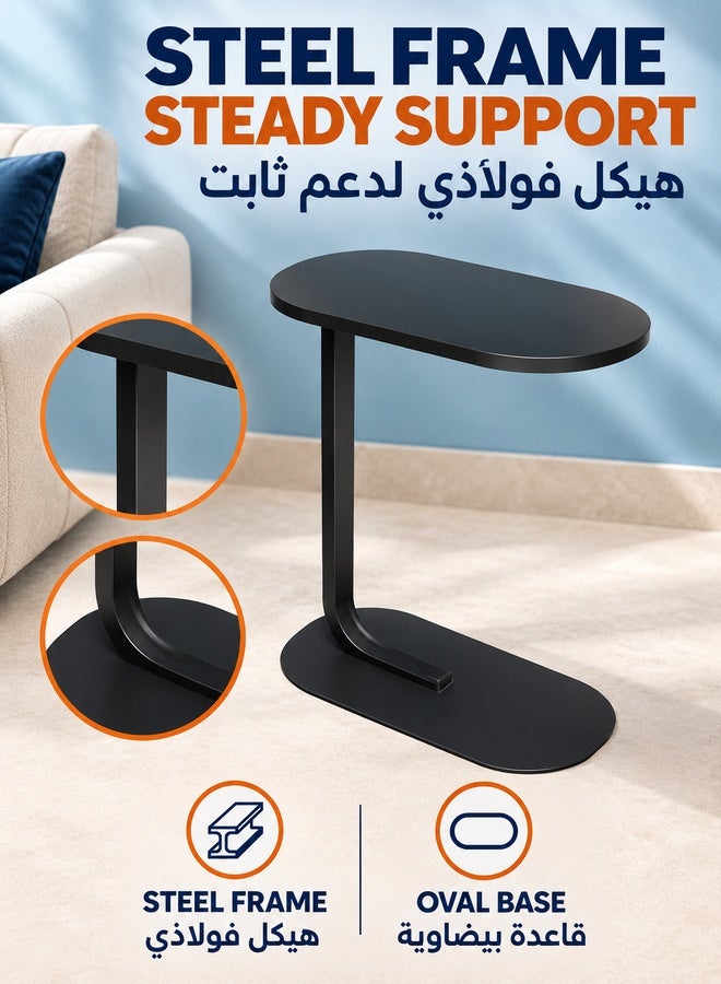 WALALLA C Shaped End Table, Side Table for Couch and Bed, Small Side Table, TV Tray Table for Small Spaces, Living Room, Bedroom, Rustic Snack Table 45*30*63CM - Image 5