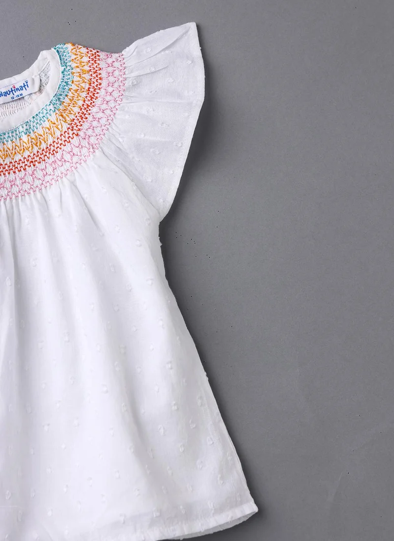 Nautinati Nautinati Girls' Cotton Flutter Sleeves Top with Front Shirring