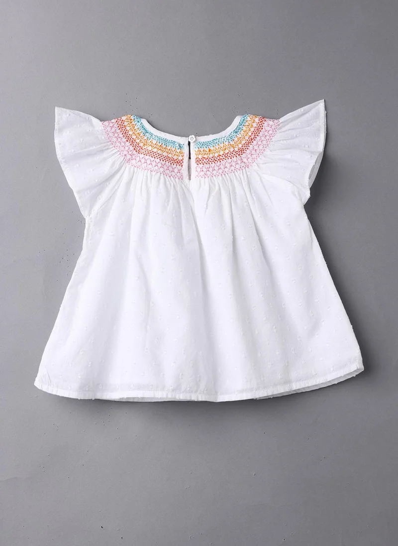Nautinati Nautinati Girls' Cotton Flutter Sleeves Top with Front Shirring