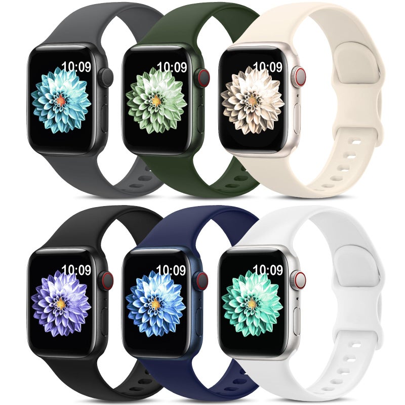 AMSKY 6 Pack Sport Bands Compatible with Apple Watch Band 38mm 40mm 41mm 42mm 44mm 45mm 49mm 46mm,Silicone Waterproof Strap for iWatch Apple Watch Series 11 10 9 Ultra 8 7 6 5 4 3 2 1 SE Women Men - Image 1