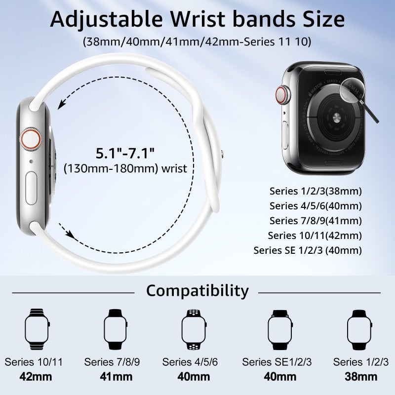 AMSKY 6 Pack Sport Bands Compatible with Apple Watch Band 38mm 40mm 41mm 42mm 44mm 45mm 49mm 46mm,Silicone Waterproof Strap for iWatch Apple Watch Series 11 10 9 Ultra 8 7 6 5 4 3 2 1 SE Women Men - Image 2