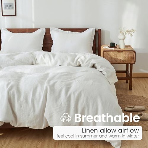 King Linens 100% French Linen Pillow Shams Basic Style - Pack of 2 - Washed Solid Color Natural Flax Soft Breathable - White, 20'' x 36'' - Image 3